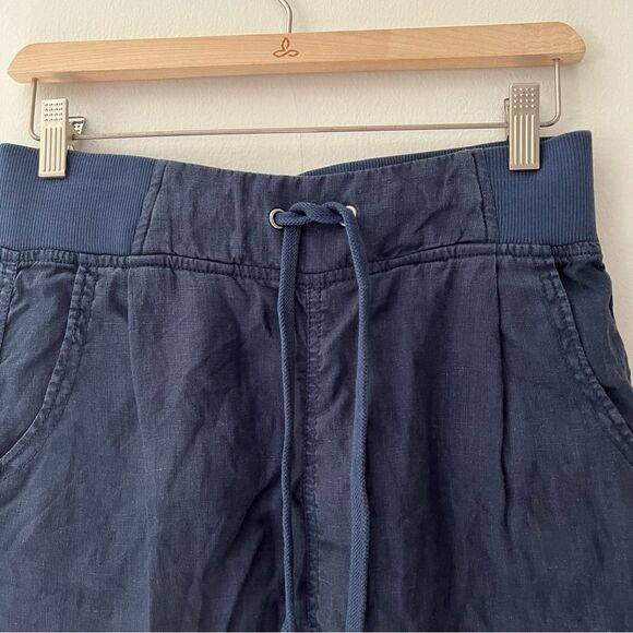 Athleta 100% Linen Skirt Navy Pull On Stretch Waist Drawstring Pockets Size 4 - Picture 2 of 6